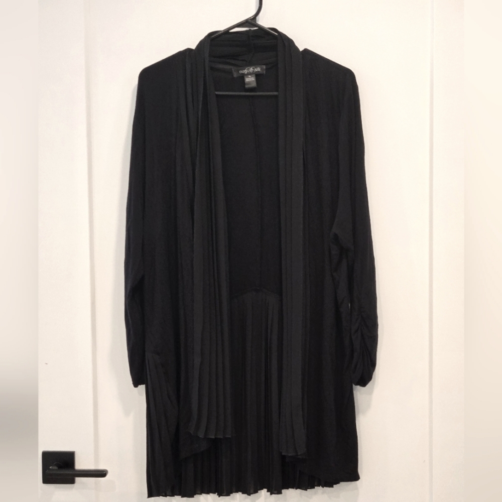 Pleated Black Open Front Cardigan XL
